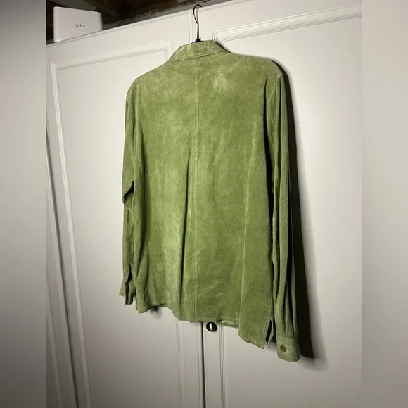 Vintage Y2K Green Suede Leather Button Down Shirt - Picture 11 of 14